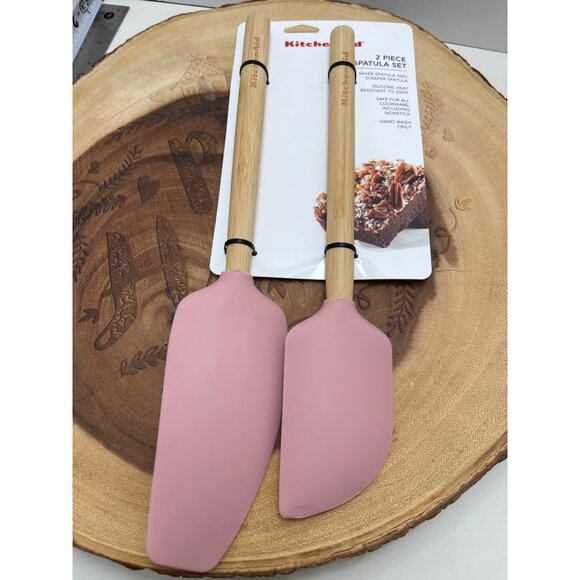 KitchenAid Pink 2 Piece Silicone Spatula Set Mixer & Scraper Heat Resistant NEW! - Picture 1 of 5